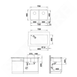 Blanco Subline 350/350 - Évier en silgranite, 755x460 mm, gris rocher 523575