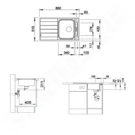 Blanco Axis III - Évier, 860x510 mm, avec accessoires, InFino, inox 522102