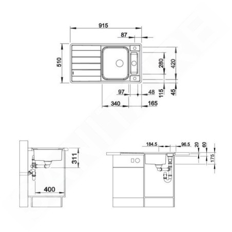 Blanco Axis III - Évier, 915x510 mm, avec accessoires, InFino, inox 522103