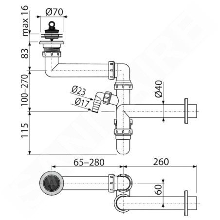 Alcadrain Siphons - Siphon d'évier, peu encombrant, avec raccord, en plastique A870P-DN40