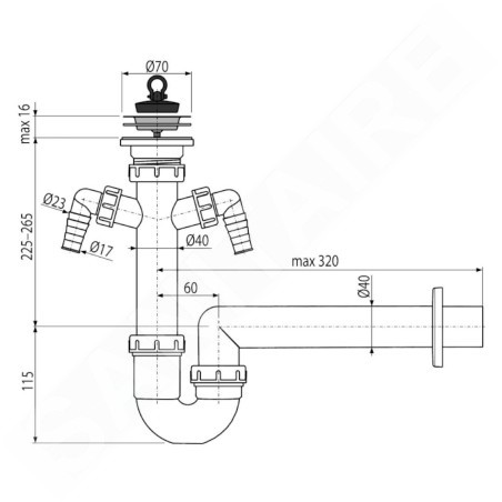 Alcadrain Siphons - Siphon d'évier, diamètre 70 mm, avec 2 raccords, en plastique A820-DN40