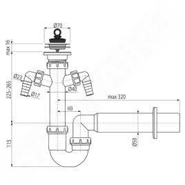 Alcadrain Siphons - Siphon d'évier, diamètre 70 mm, avec 2 raccords, en plastique A820-DN50