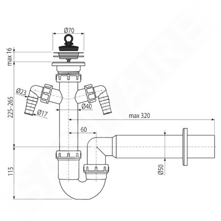 Alcadrain Siphons - Siphon d'évier, diamètre 70 mm, avec 2 raccords, en plastique A820-DN50
