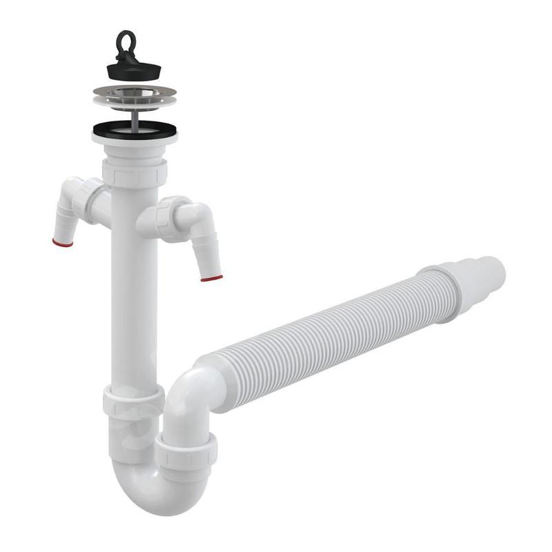 Alcadrain Siphons - Siphon d'évier, diamètre 70 mm, avec 2 raccords, avec flexible, plastique A840-DN50/40