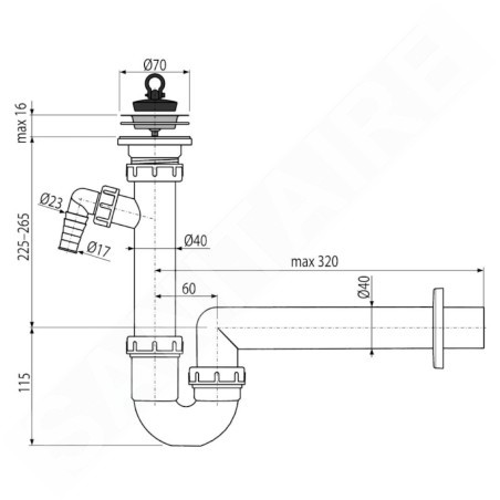 Alcadrain Siphons - Siphon d'évier, diamètre 70 mm, avec raccord, en plastique A810-DN40