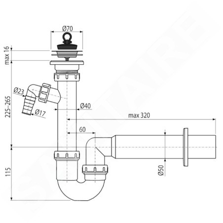 Alcadrain Siphons - Siphon d'évier, diamètre 70 mm, avec raccord, en plastique A810-DN50