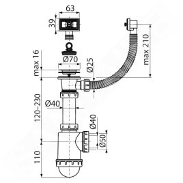 Alcadrain Siphons - Siphon d'évier, avec trop-plein flexible, en plastique A444-DN50/40