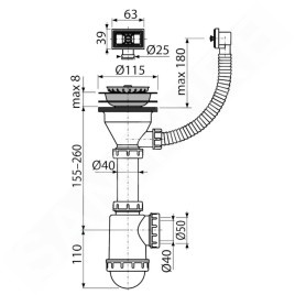 Alcadrain Siphons - Siphon d'évier, avec trop-plein flexible, en plastique A447-DN50/40