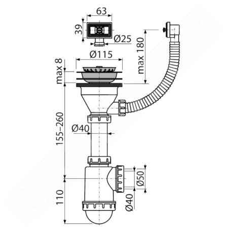 Alcadrain Siphons - Siphon d'évier, avec trop-plein flexible, en plastique A447-DN50/40