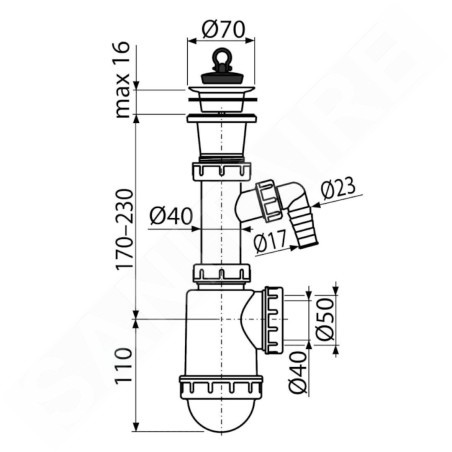 Alcadrain Siphons - Siphon pour évier, avec raccord, en plastique A442P-DN50/40