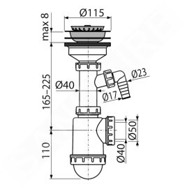 Alcadrain Siphons - Siphon pour évier, avec raccord, en plastique A446P-DN50/40