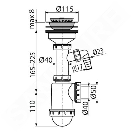 Alcadrain Siphons - Siphon pour évier, avec raccord, en plastique A446P-DN50/40
