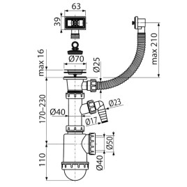 Alcadrain Siphons - Siphon d'évier, avec raccordement, avec trop-plein flexi, plastique A444P-DN50/40