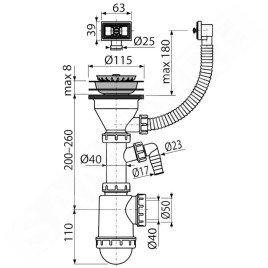 Alcadrain Siphons - Siphon d'évier, avec raccordement, avec trop-plein flexi, plastique A447P-DN50/40