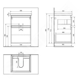 Aqualine Altair - Meuble sous lavabo 52x73x45 cm, noir mat AI655