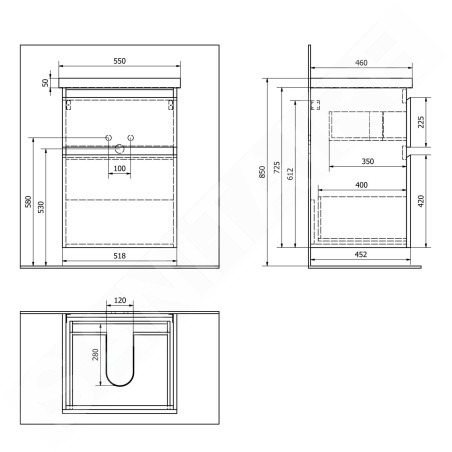 Aqualine Altair - Meuble sous lavabo 52x73x45 cm, noir mat AI655