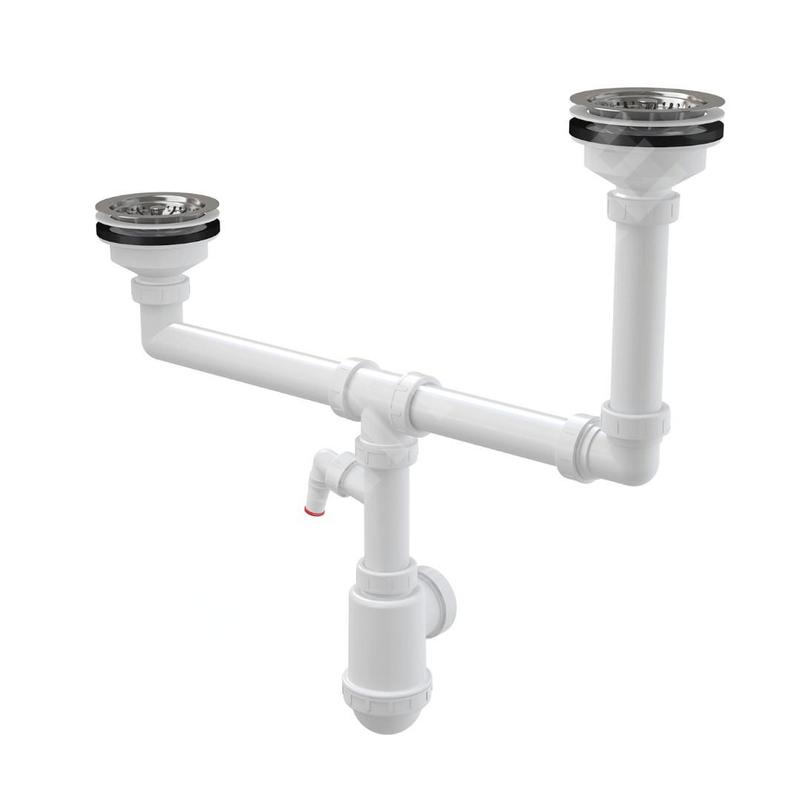 Alcadrain Siphons - Siphon pour deux éviers, diamètre 115 mm, à deux niveaux, avec raccord, en plastique A454P