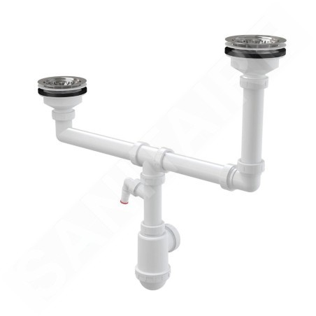 Alcadrain Siphons - Siphon pour deux éviers, diamètre 115 mm, à deux niveaux, avec raccord, en plastique A454P