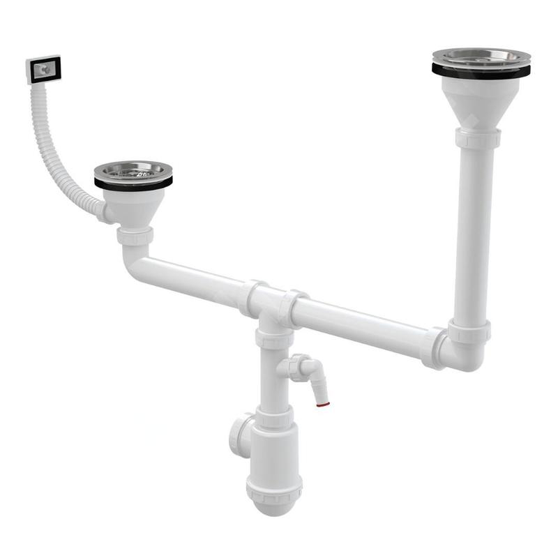 Alcadrain Siphons - Siphon pour deux éviers, diamètre 115 mm, à deux niveaux, avec raccord, en plastique A456P
