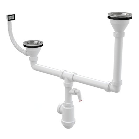 Alcadrain Siphons - Siphon pour deux éviers, diamètre 115 mm, à deux niveaux, avec raccord, en plastique A456P