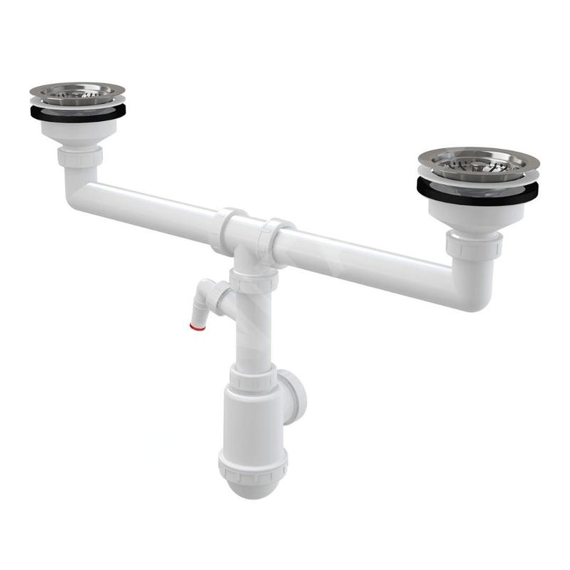 Alcadrain Siphons - Siphon pour double évier, diamètre 115 mm, avec raccord, plastique A453P