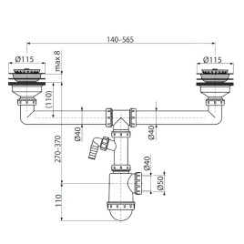 Alcadrain Siphons - Siphon pour double évier, diamètre 115 mm, avec raccord, plastique A453P