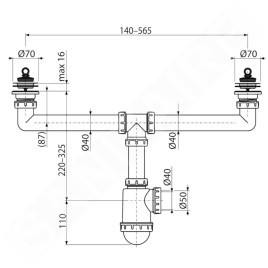Alcadrain Siphons - Siphon pour double évier, diamètre 70 mm, plastique A449-DN50/40