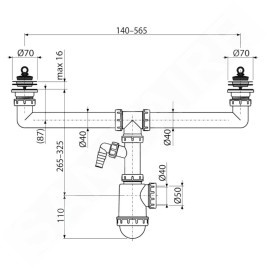 Alcadrain Siphons - Siphon pour évier double, diamètre 70 mm, avec raccord, plastique A449P-DN50/40