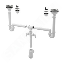 Alcadrain Siphons - Siphon pour deux éviers, universel, avec 2 raccords, plastique A8000