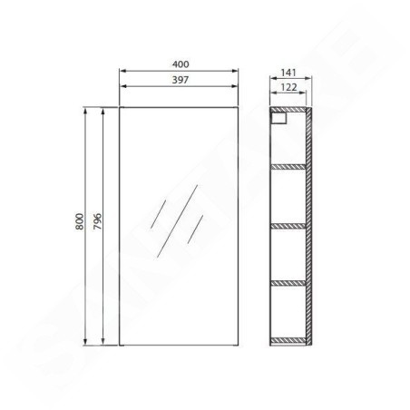 Cersanit City - Armoire à miroir, 80x40x14 cm, 1 porte, charnières G/D, blanc S584-022-DSM