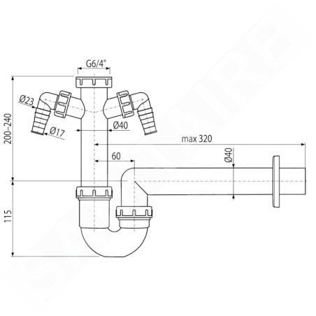 Alcadrain Siphons - Siphon d'évier, 2 raccordements A82-DN40
