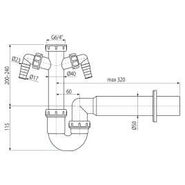 Alcadrain Siphons - Siphon d'évier, 2 raccordements A82-DN50