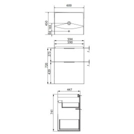 Cersanit City - Meuble avec lavabo, 74x59x45 cm, 2 tiroirs, blanc S801-422