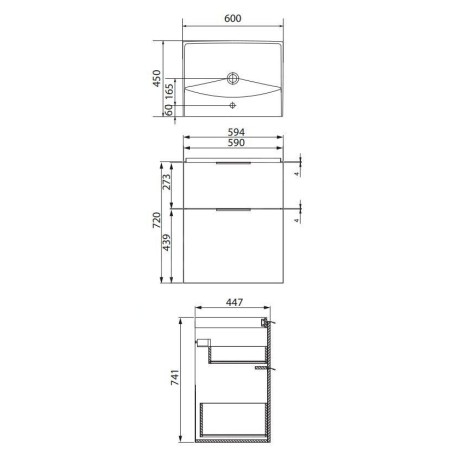 Cersanit City - Meuble avec lavabo, 74x59x45 cm, 2 tiroirs, blanc S801-422