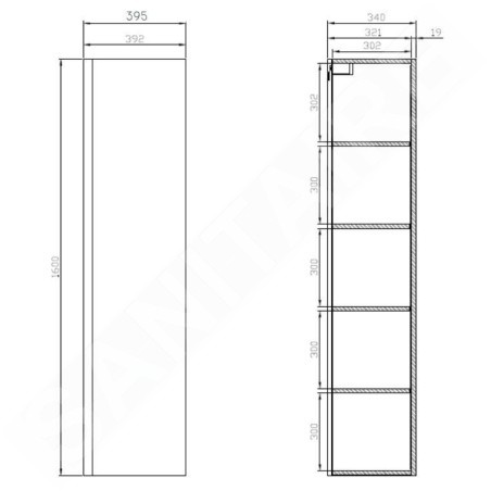 Cersanit Moduo - Armoire haute, 160x40x34 cm, 1 porte, charnières G/D, miroir intérieur, blanc S590-020-DSM