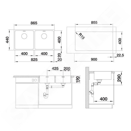 Blanco Andano 400 - Évier, 865x440 mm, inox 522985