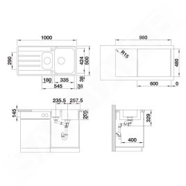 Blanco Lemis 6 - Évier, 1000x500 mm, avec commande du vidage, inox brossé 523033