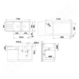 Blanco Lemis 8 - Évier, 1160x500 mm, avec commande du vidage, inox brossé 523037