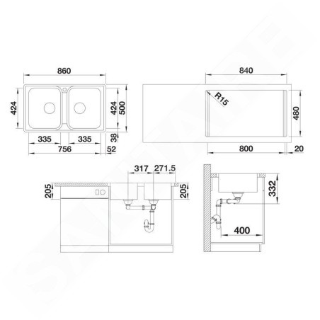 Blanco Lemis 8 - Évier, 860x500 mm, inox brossé 523039