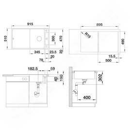 Blanco Axia III 5 - Évier en silgranit, 915x510 mm, avec commande de vidage et accessoires, InFino, blanc 523209