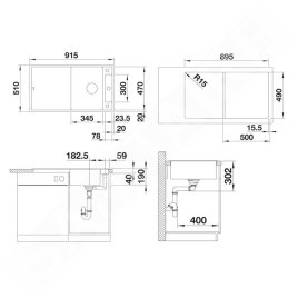 Blanco Axia III 5 - Évier en silgranit, 915x510 mm, avec commande de vidage et accessoires, InFino, blanc 523219
