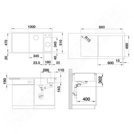 Blanco Axia III 6 - Évier en silgranit 1000x510 mm, avec commande de vidage et accessoires, InFino, anthracite 523472