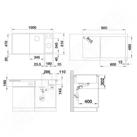 Blanco Axia III 6 - Évier en silgranit 1000x510 mm, avec commande de vidage et accessoires, InFino, blanc 523477