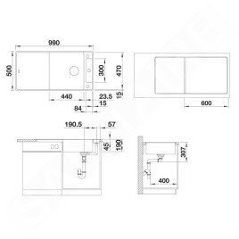 Blanco Axia III XL 6 - Évier en silgranit, 990x500 mm, avec commande de vidage et accessoires, InFino, blanc 523523