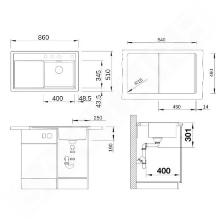 Blanco Zenar 45 - Évier en silgranit, 860x510 mm, avec commande de vidage, InFino, blanc 523854