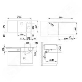 Blanco Axia III 6 - Évier en silgranit 1000x510 mm, avec commande de vidage et accessoires, InFino, blanc 524647