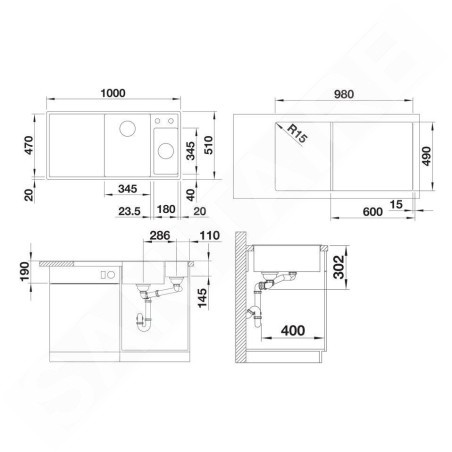 Blanco Axia III 6 - Évier en silgranit 1000x510 mm, avec commande de vidage et accessoires, InFino, anthracite 524653