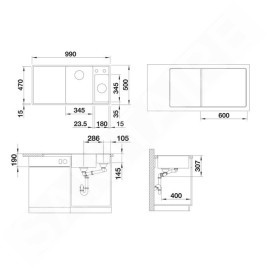 Blanco Axia III 6 - Évier en silgranit, 990x500 mm, avec commande de vidage et accessoires, InFino, blanc 524672