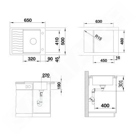 Blanco Elon 45 - Évier en silgranit, 650x500 mm, avec commande de vidage et accessoires, InFino, anthracite 524814