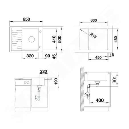 Blanco Elon 45 - Évier en silgranit, 650x500 mm, avec commande de vidage et accessoires, InFino, anthracite 524814
